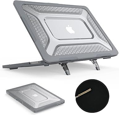 Shock-Absorbing Protection Case with Folding Stand &Mouse Pad/Bag for MacBook Air 13.6” (Gray)